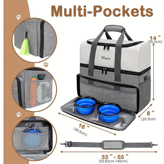 NNETM Dog Travel Bag Dual Layer with Bowls & Containers