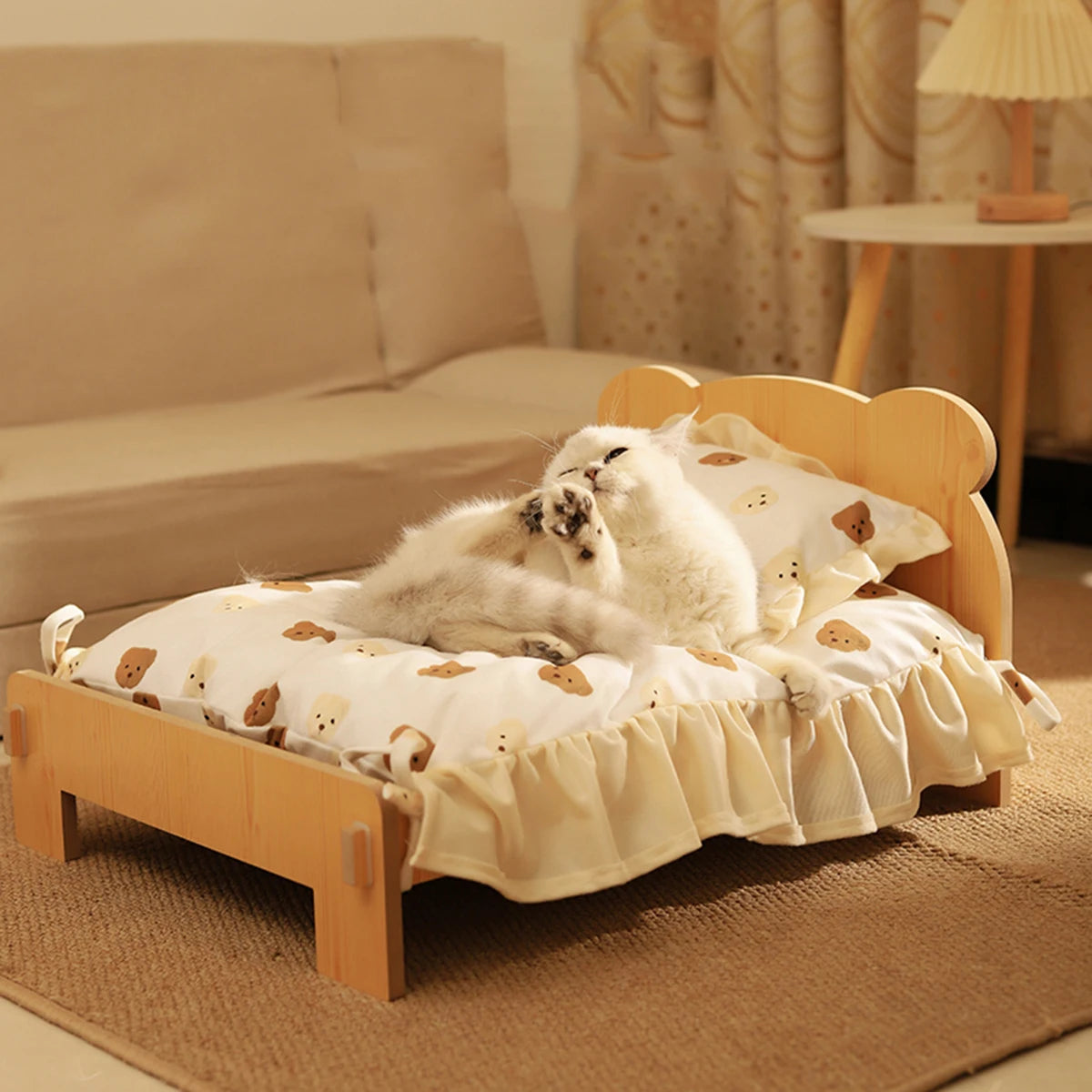 Comfortable Wooden Bed for Dogs Cats