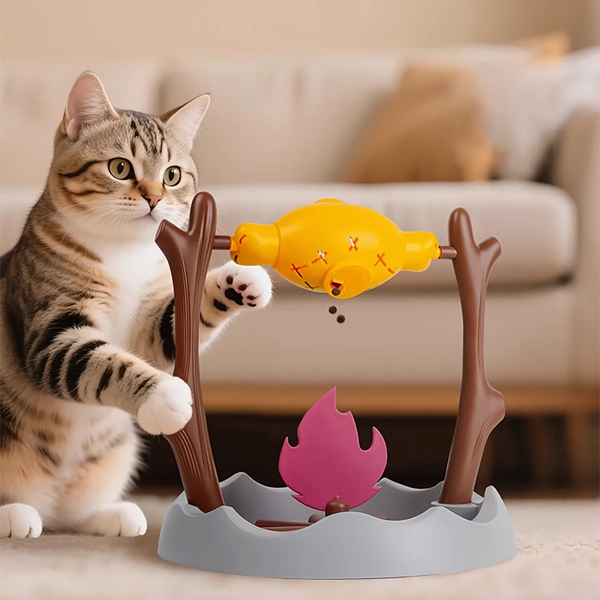 BBQ-Shaped Interactive Cat Toy with Treats