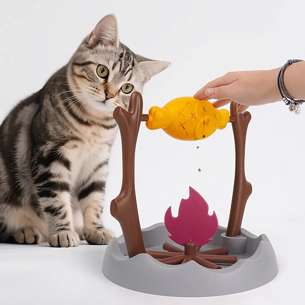 BBQ-Shaped Interactive Cat Toy with Treats
