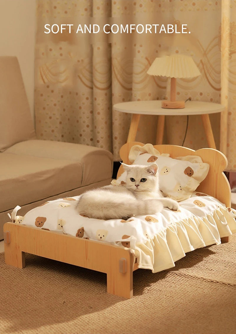 Comfortable Wooden Bed for Dogs Cats