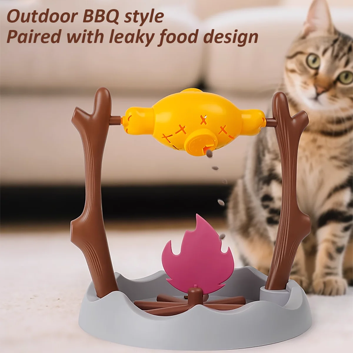 BBQ-Shaped Interactive Cat Toy with Treats
