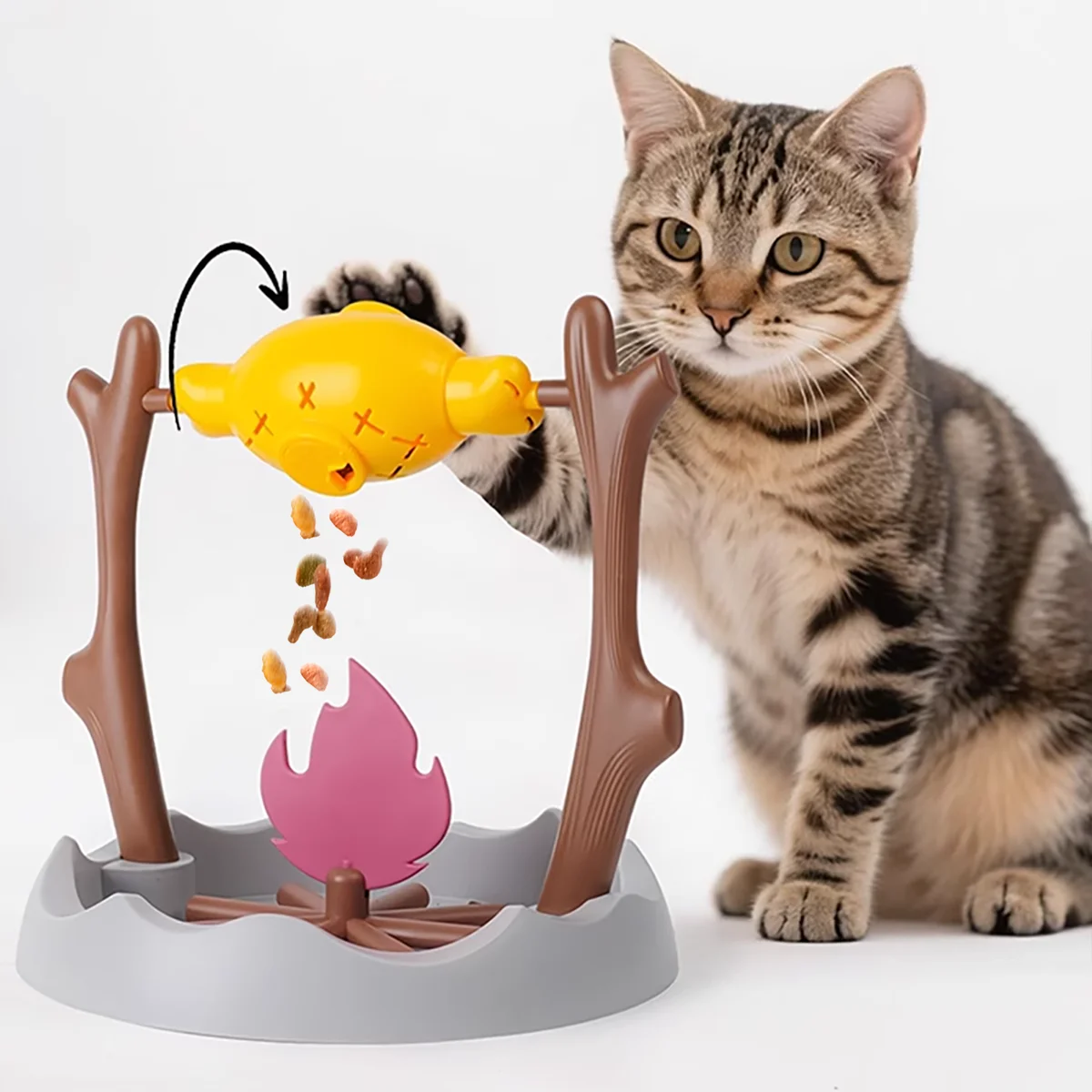 BBQ-Shaped Interactive Cat Toy with Treats