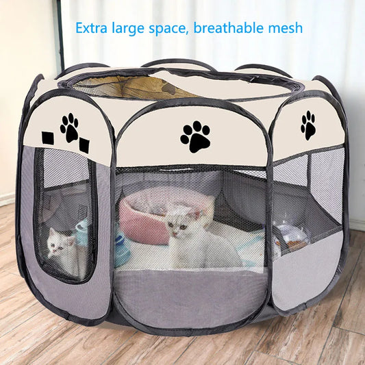 Foldable Octagonal Pet Kennel for Cats Dogs
