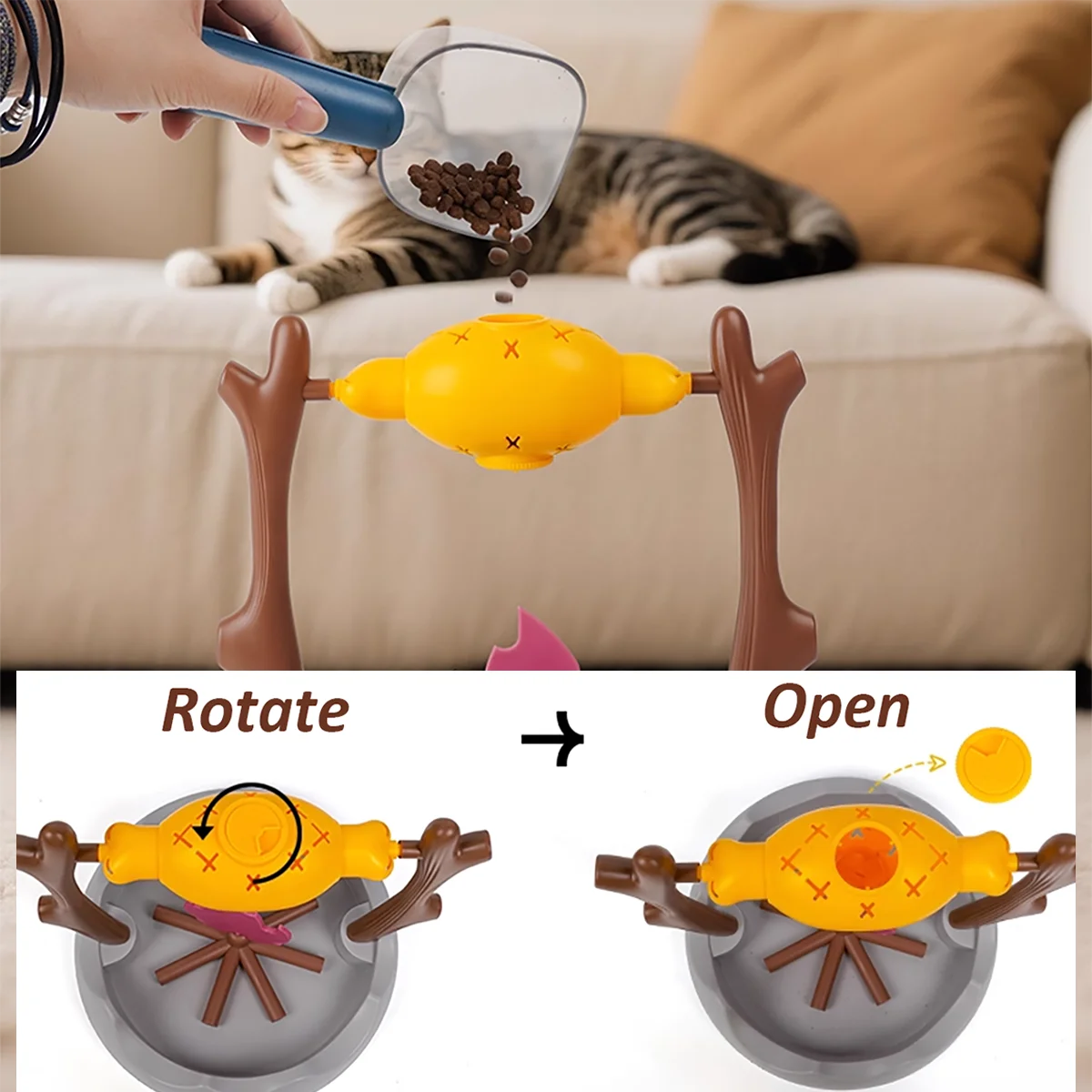 BBQ-Shaped Interactive Cat Toy with Treats