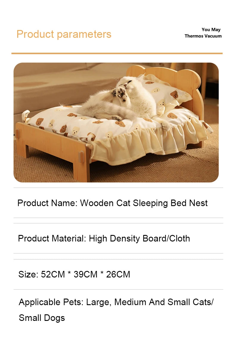 Comfortable Wooden Bed for Dogs Cats