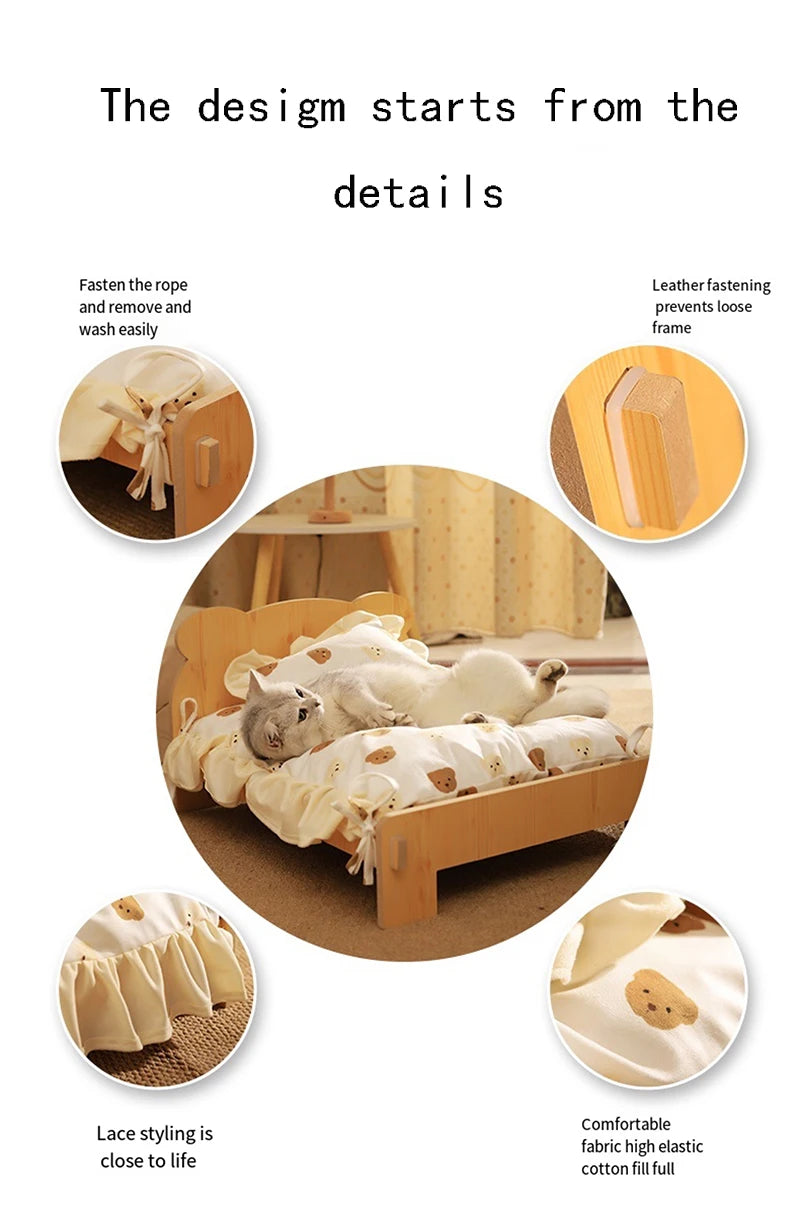 Comfortable Wooden Bed for Dogs Cats